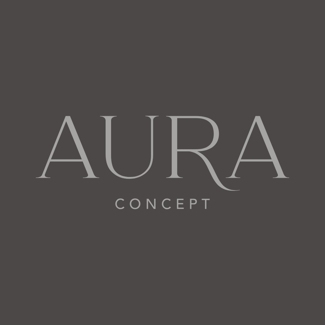 Logotipo Aura Concept sobre fundo taupe